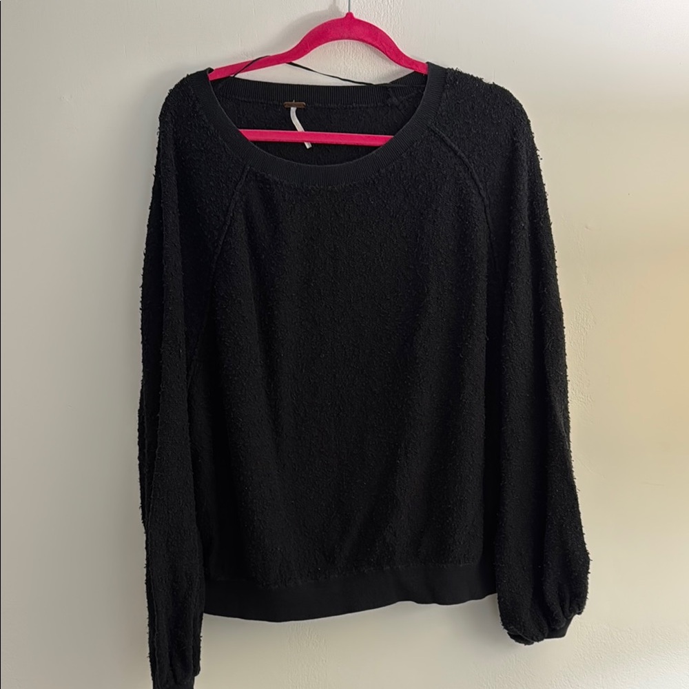 Free People Black Sweatshirt Relaxed Fit Crew Neck